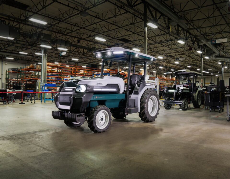 Monarch Tractor's robot tractor in a warehouse